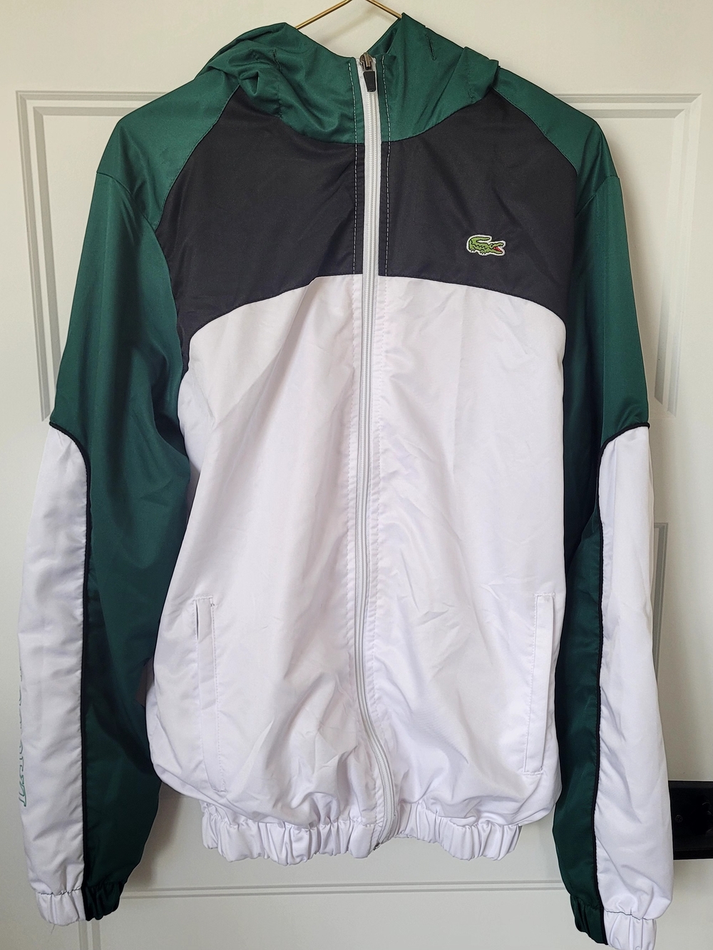 Lacoste Sport Colorblock Hooded Windbreaker Jacket - Green/White/Black Small